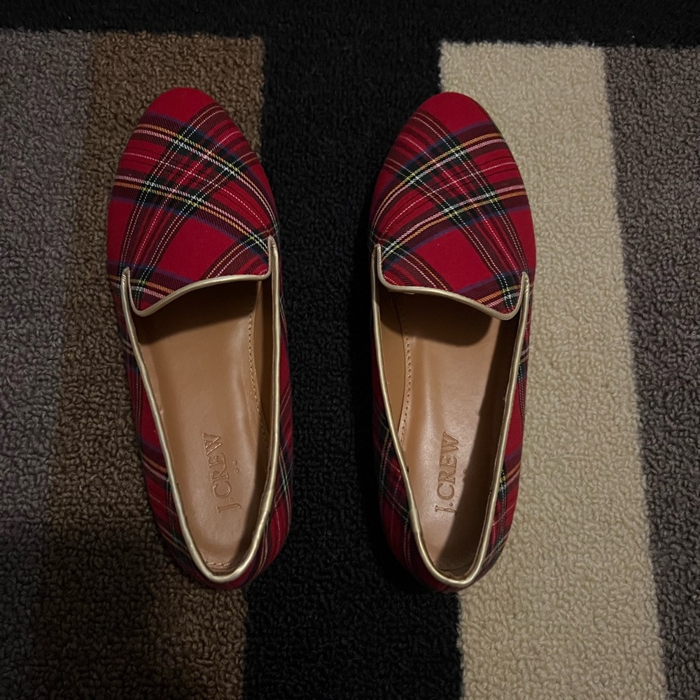 J. Crew Women's Red and Gold Plaid Flats